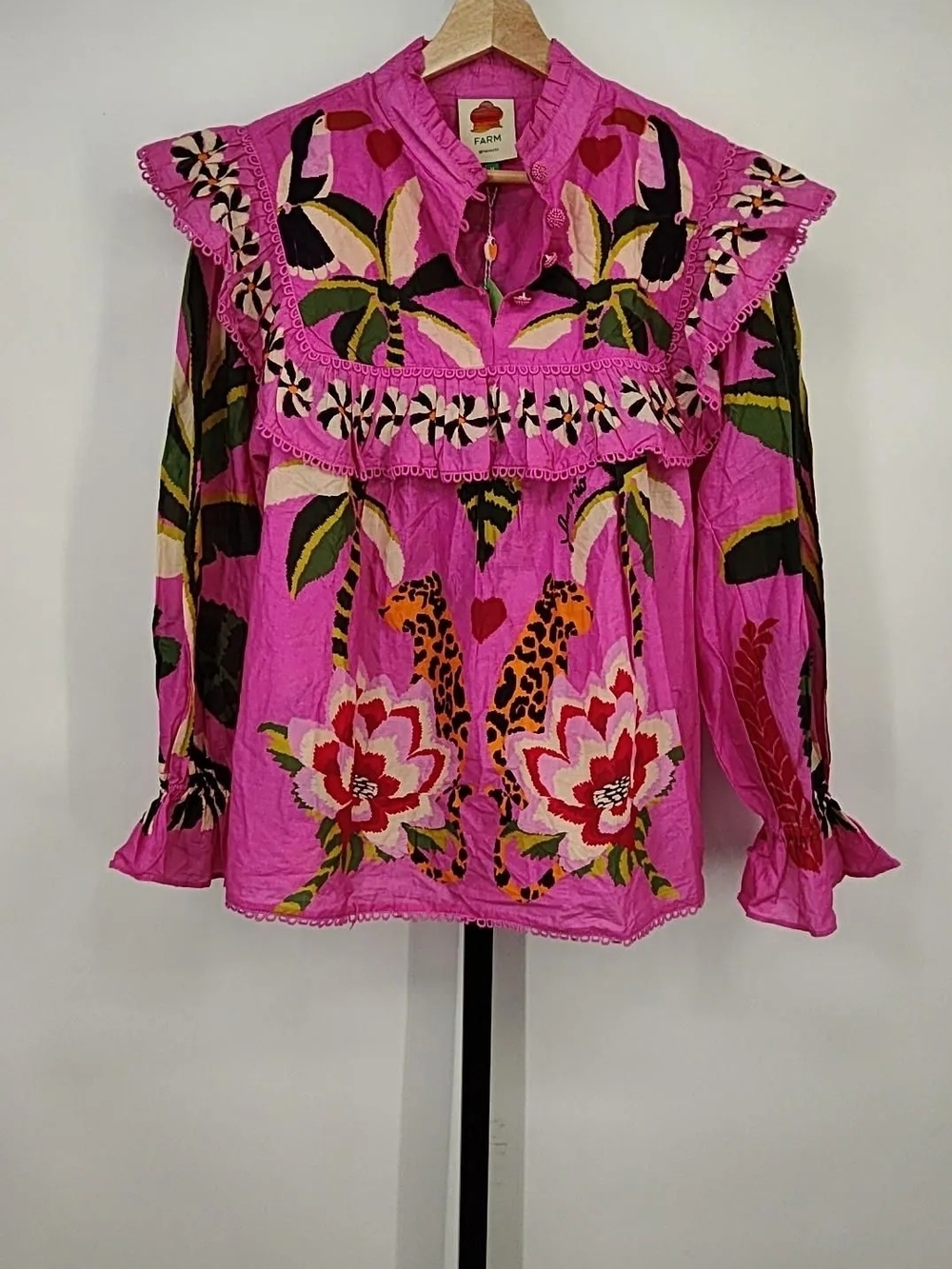 FARM Rio Pink Floral Ruffle Peasant Blouse - Picture 2 of 4